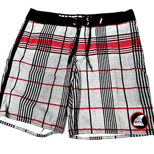 Mambo Board Shorts Check Grey Red Black Adult Men Size 36 Large Drawstring NWOT
