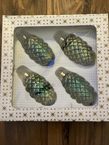 Vintage Tannenzapfen Glas Weihnachtsschmuck Glitzer 4er Box - Bild 1 von 5