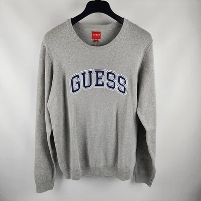 Guess Sweater Mens XL Gray Kelly Embroidered Spellout Pullover NWT - Image 1 of 4