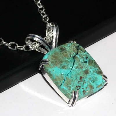 Exclusivo Collar Cuadrado Chrysocolla Chapado en Plata 925 18" GW Foto 1 de 3