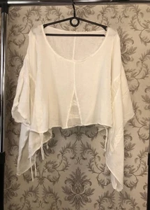 Barbara Speer women asymmetrical blouses poncho size 2 cotton white - Picture 1 of 7