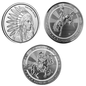 3 x 1 oz Silver Rounds - Icons of the West Combo Pack .9999 Silver Rounds #A242 - Picture 1 of 10
