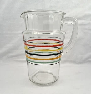 Vintage ANCHOR HOCKING 64 Oz. Glass Pitcher Fiesta Stripe - Picture 1 of 5