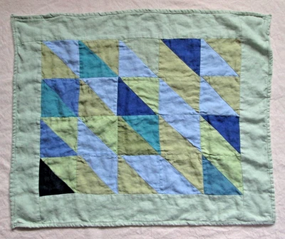 Manta acolchada hecha a mano para cuna de bebé 100 % lino verde azul pequeña 24x29 Foto 1 de 4