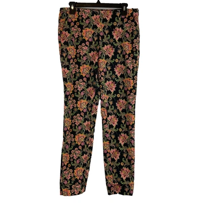 Pantalones Etcetera Audrey 4 Negro Rosa Verde Amarillo Floral Cremallera Lateral Pierna Delgada Foto 1 de 4