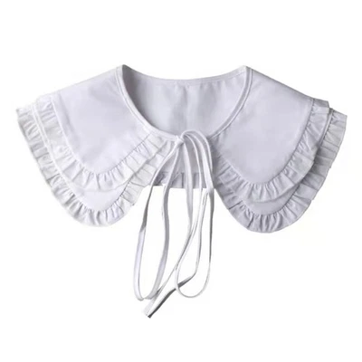 Double Layer Ruffled Fake Collar Pleated White Dickey Shawl Wrap Women Capelet - Image 1 of 4