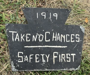 Antique Folk Art Pennsylvania Keystone Safety First 1919 Metal Sign Handmade - Picture 1 of 24
