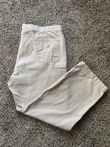 Carhartt Pants Mens 44x32 Beige 100% Cotton Canvas Workwear Carpenter Utility - Picture 1 of 15