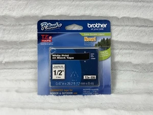 Brother International The-335 Schriftband - 1/2" Breite - weißer Druck auf schwarzem Band - Bild 1 von 2