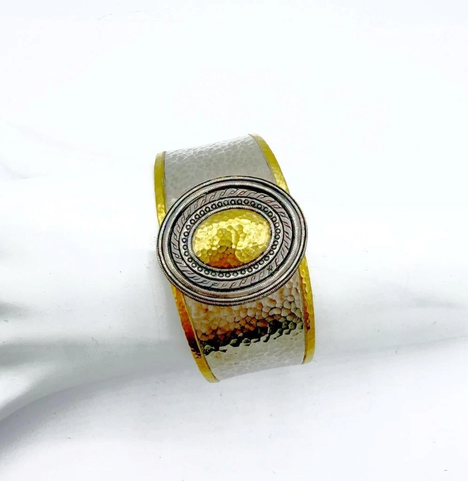 Bracelete assinado Gurhan prata esterlina e ouro 24k Cavalier novo com etiquetas varejo $4450 - Imagem 1 de 4