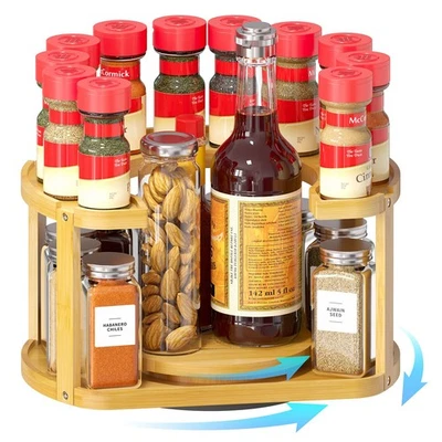2 Tier Bamboo Spice Rack Organizer, Lazy Susan Turntable for Cabinet, Home Ki... - Image 1 of 4