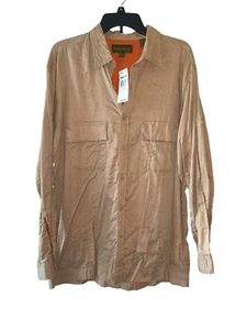 Herren Neu mit Etikett Timberland L Baumwolle khaki L/S lässig Knopfleiste Hemd Lasche Rollärmel - Bild 1 von 9