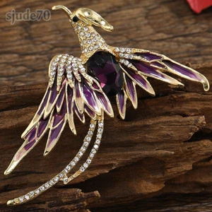 Women's Crystal Phoenix Brooch Pin Rhinestone Enamel Bird Brooches Jewelry Gifts - Picture 1 of 10