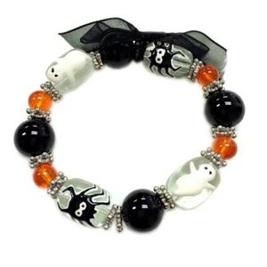 Spooky Halloween Themed Glass Beaded Stretch Bracelet -NEW - Picture 1 of 1