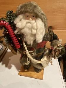 Vintage Porcelain Face Tabletop Santa With Metal Candy Cane - Picture 1 of 12