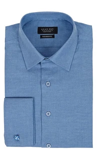 Tailored / Slim Fit Mens French Cuff Blue Dress Shirt Wrinkle-Free By AZAR MAN - Picture 1 of 4