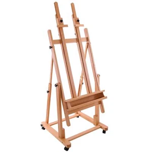 U.S. Art Supply Extra Large Double Mast Wooden H-Frame Easel: Adjustable Stud... - Picture 1 of 5