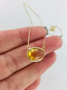 10kt Genuine 5.5 Ct Double Checkerboard Cut Citrine Necklace 18" $349 Retail - Picture 1 of 7