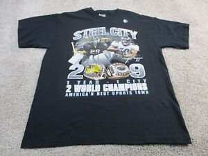 Pittsburgh Steelers Penguins 2009 Champ Shirt Adult L Steel City Harrison Fleury
