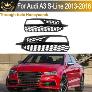 Front Bumper Fog Light Grill Cover For Audi A3 S-Line S3 2013-2016 Honeycomb L+R - Picture 1 of 14