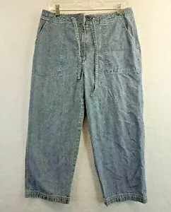 Vintage Faded Glory Womens 10 Blue w/Drawstring Denim Capri Pants - Picture 1 of 11