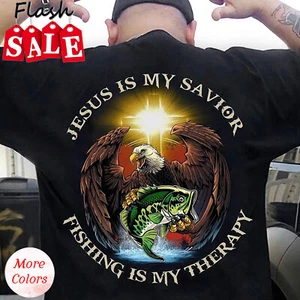 Jesus Is My Savior Fishing Is My Therapy Shirts - Picture 1 of 14