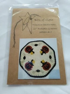 *PATTERN ONLY* Primitive Candle Mat-Woolfelt Pumpkin and Spiders 11" - Picture 1 of 2