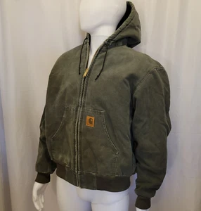 Carhartt Jacke Herren Large Grün Canvas Kapuze Vintage Arbeitsmantel J68 MOS Gesteppt - Bild 1 von 24
