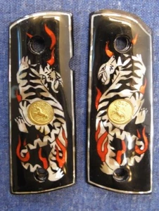 1911 Compact COLT MEDALLION TIGER MOTHER OF PEARL Inlay Grips *FAST USA SHIPPER - Picture 1 of 8