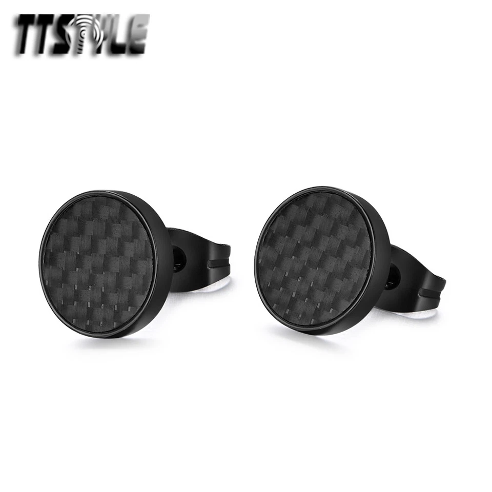 TTstyle Black Stainless Steel Fibre Stud Earrings A Pair Foto 1 de 1