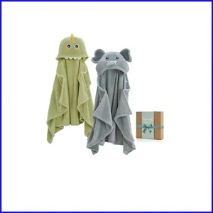 Luxurious Coral Fleece Hooded Baby Towels 28" x 55" - Cute Elephant & Crocodile - Picture 1 of 9
