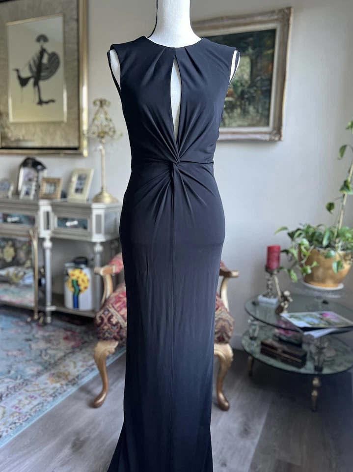 Maxi Vestido ABS Allen Schwartz Sin Mangas Abierto Espalda Baja Delantero Torcido, S Foto 1 de 4