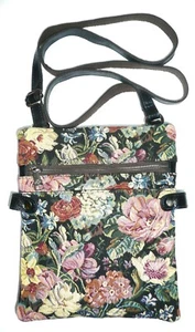 Patricia Nash Prizzi Tapestry Floral & Black Leather Crossbody Shoulder Bag  - Picture 1 of 11