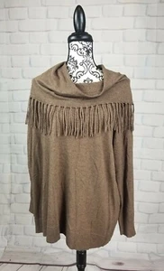 Chelsea & Theodore womens sz 1x long sleeve fringe sweater cowl neck stretch b25 - Picture 1 of 9