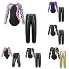 Girls Leotard Competition Dancewear Round Neck Dance Outfit With Pants Costume
