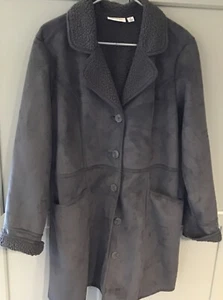 Denim & Co. Poly Faux Suede Sherpa Lined Button Coat Size M Gray Pockets - Picture 1 of 9