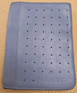 CROSS DOUBLE BILLFOLD WALLET IN PERFORATED LEATHER. BLUE AND BROWN - Picture 1 of 10