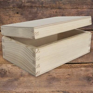 Extra Small Rectangular Wooden Box with Lid | 14.5 x 9 x 6 cm | Plain Decor Pine - Picture 1 of 9