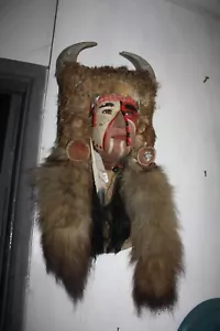 Vintage Chief Buffalo Native American Large Spirit Mask Glass Eyes - Foto 1 di 14