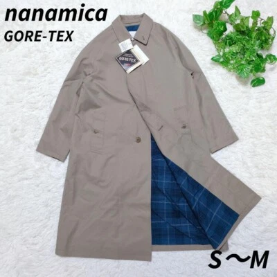 Nanamica унисекс GORE-TEX Balmacaan пальто наружная куртка длинный бежевый синий чек S - Изображение 1 из 4
