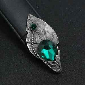Nische exquisites Design Vintage Distressed Brosche Perle Blatt farbig Kristall Pin