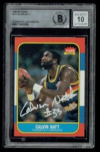 1986 Fleer 79 Calvin Natt signierte Karte Beckett BAS Auto Klasse 10 Set Break - Bild 1 von 2