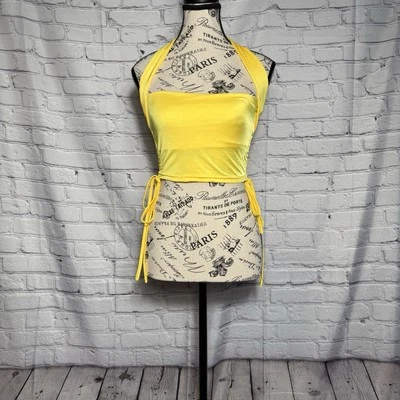 Corbata lateral acanalada con soporte de correa ancha forrada en amarillo brillante nueva sin etiquetas XS Foto 1 de 4