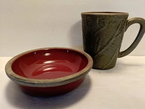 POTTERY COFFEE MUG and BOWL SET Unglazed interior of mug NEW - Picture 1 of 4