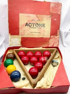 VINTAGE ACTONE SNOOKERBÄLLE SET IN OVP MIT DREIECK BRITISH MADE - Bild 1 von 12