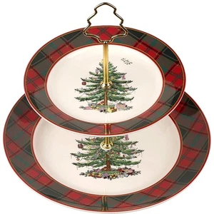 Weihnachtsbaum Tartan 2-stufiger Servierer, Urlaub Cupcake Ständer, Dessert Display... - Bild 1 von 7