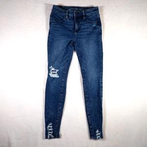 American Eagle Damen Blue Jeans Gr. 2 High Rise Jegging Distressed Dark Wash - Bild 1 von 15