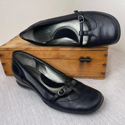 Kenneth Cole Reaction 黑色皮革 Mary Jane 坡跟舒适鞋女式 8.5 米 — 第 1/4 张图片