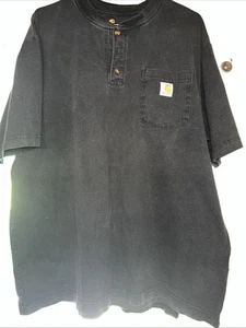 Carhartt Henley Shirt Mens Large  Black Button Workwear Cotton Pocket Large - Picture 1 of 4