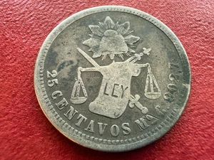 1869 MoC Mexico 25 Centavos Silver — First Year Issue • Low Mintage 76K - Picture 1 of 7